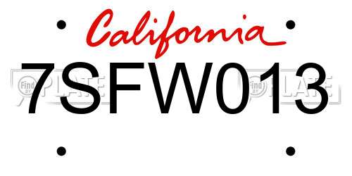 7SFW013 California License Plate