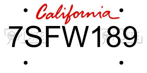 7SFW189 California License Plate