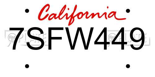 7SFW449 California License Plate