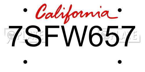 7SFW657 California License Plate