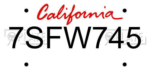 7SFW745 California License Plate