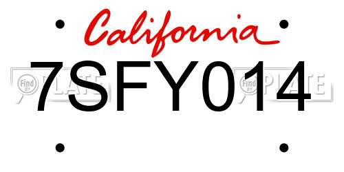 7SFY014 California License Plate