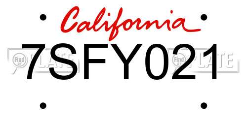 7SFY021 California License Plate