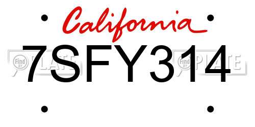 7SFY314 California License Plate