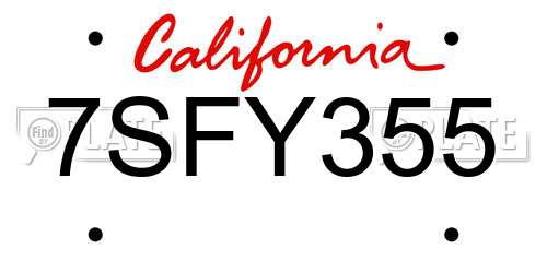 7SFY355 California License Plate
