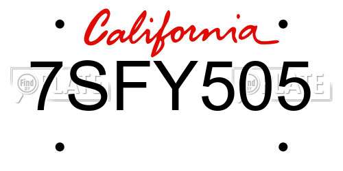 7SFY505 California License Plate