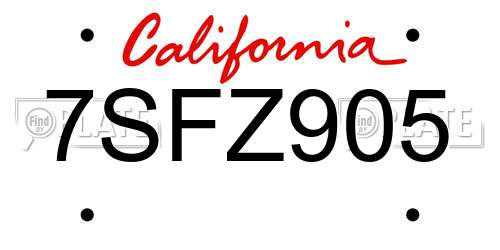 7SFZ905 California License Plate