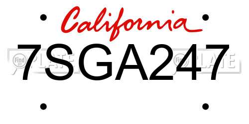 7SGA247 California License Plate