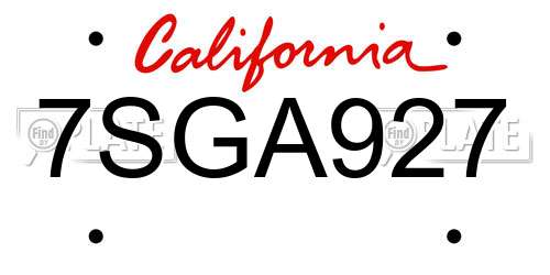 7SGA927 California License Plate