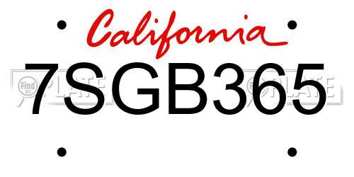 7SGB365 California License Plate