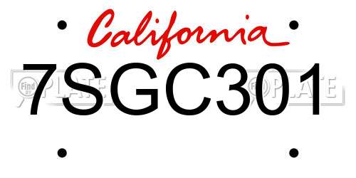 7SGC301 California License Plate