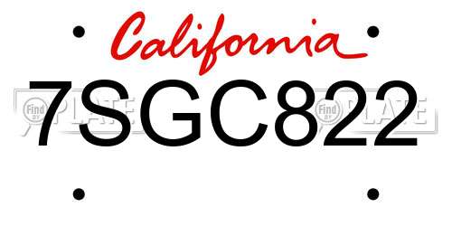 7SGC822 California License Plate