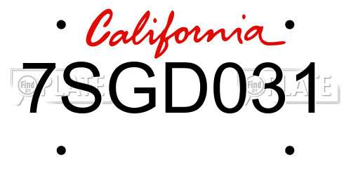 7SGD031 California License Plate