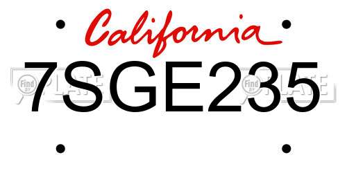 7SGE235 California License Plate