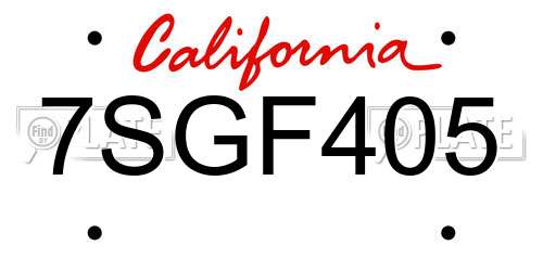 7SGF405 California License Plate