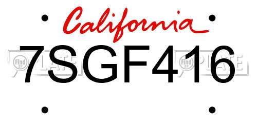 7SGF416 California License Plate