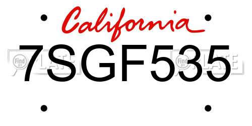 7SGF535 California License Plate