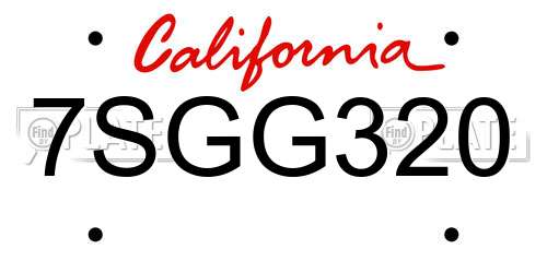 7SGG320 California License Plate