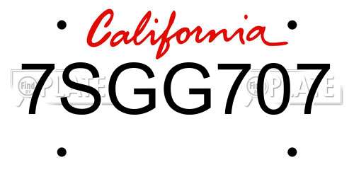7SGG707 California License Plate