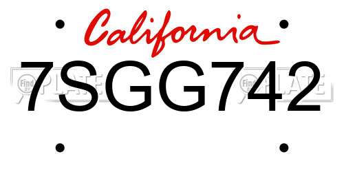 7SGG742 California License Plate