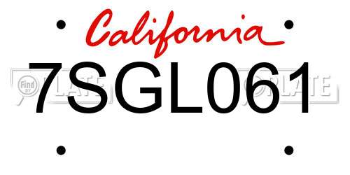7SGL061 California License Plate