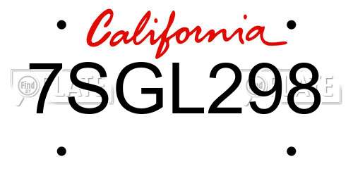 7SGL298 California License Plate