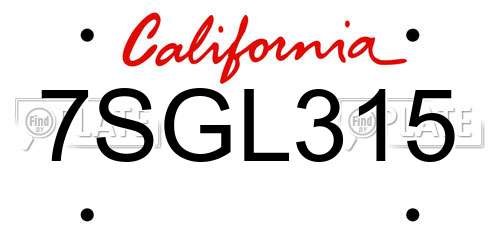 7SGL315 California License Plate
