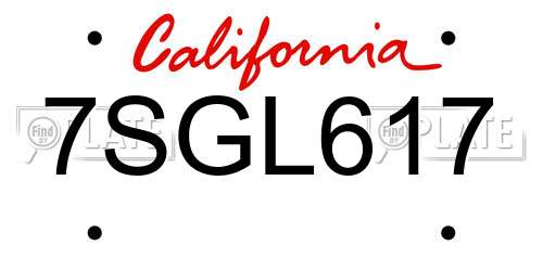 7SGL617 California License Plate