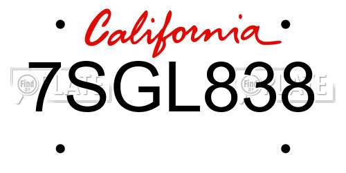 7SGL838 California License Plate