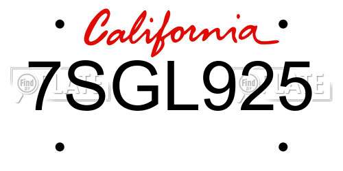 7SGL925 California License Plate