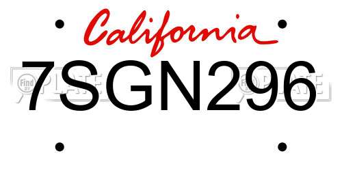 7SGN296 California License Plate
