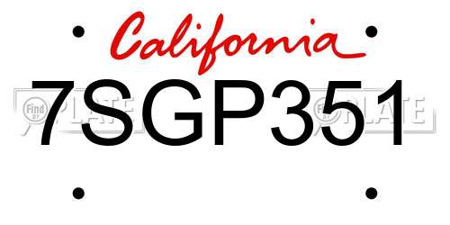 7SGP351 California License Plate
