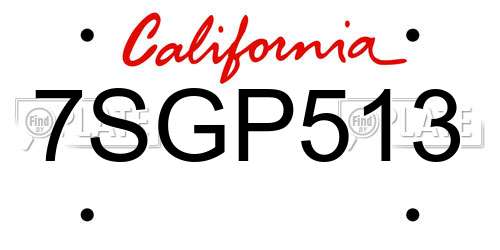 7SGP513 California License Plate