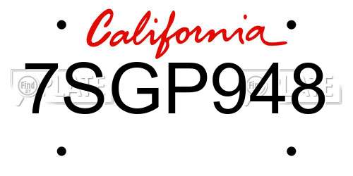 7SGP948 California License Plate