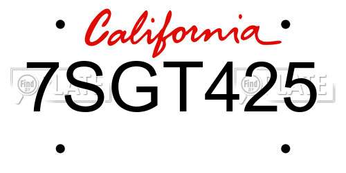 7SGT425 California License Plate