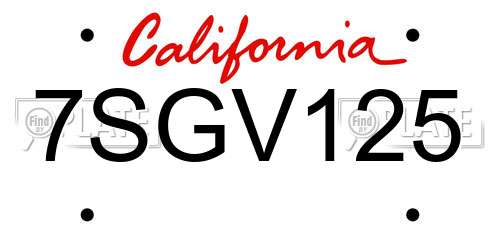 7SGV125 California License Plate