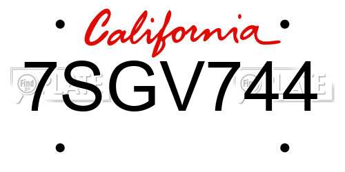 7SGV744 California License Plate