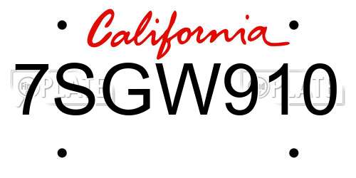 7SGW910 California License Plate