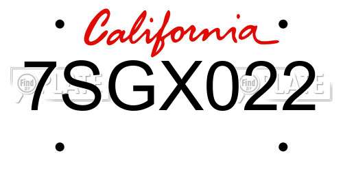 7SGX022 California License Plate