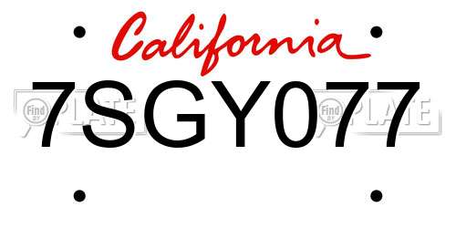 7SGY077 California License Plate