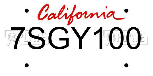 7SGY100 California License Plate