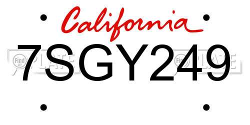 7SGY249 California License Plate