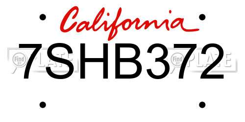 7SHB372 California License Plate