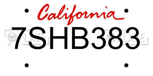 7SHB383 California License Plate