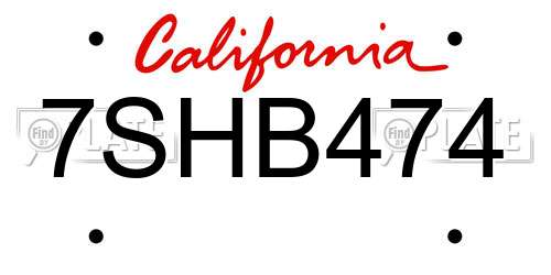 7SHB474 California License Plate