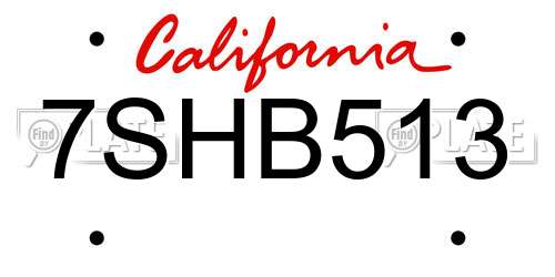 7SHB513 California License Plate