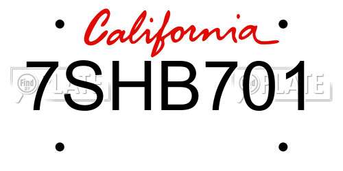 7SHB701 California License Plate