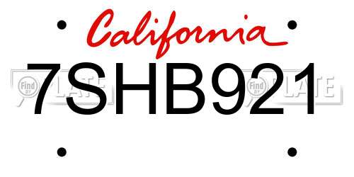 7SHB921 California License Plate
