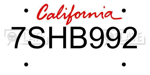 7SHB992 California License Plate