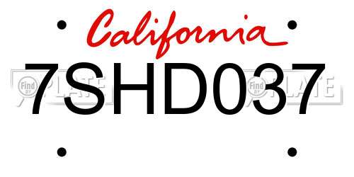 7SHD037 California License Plate